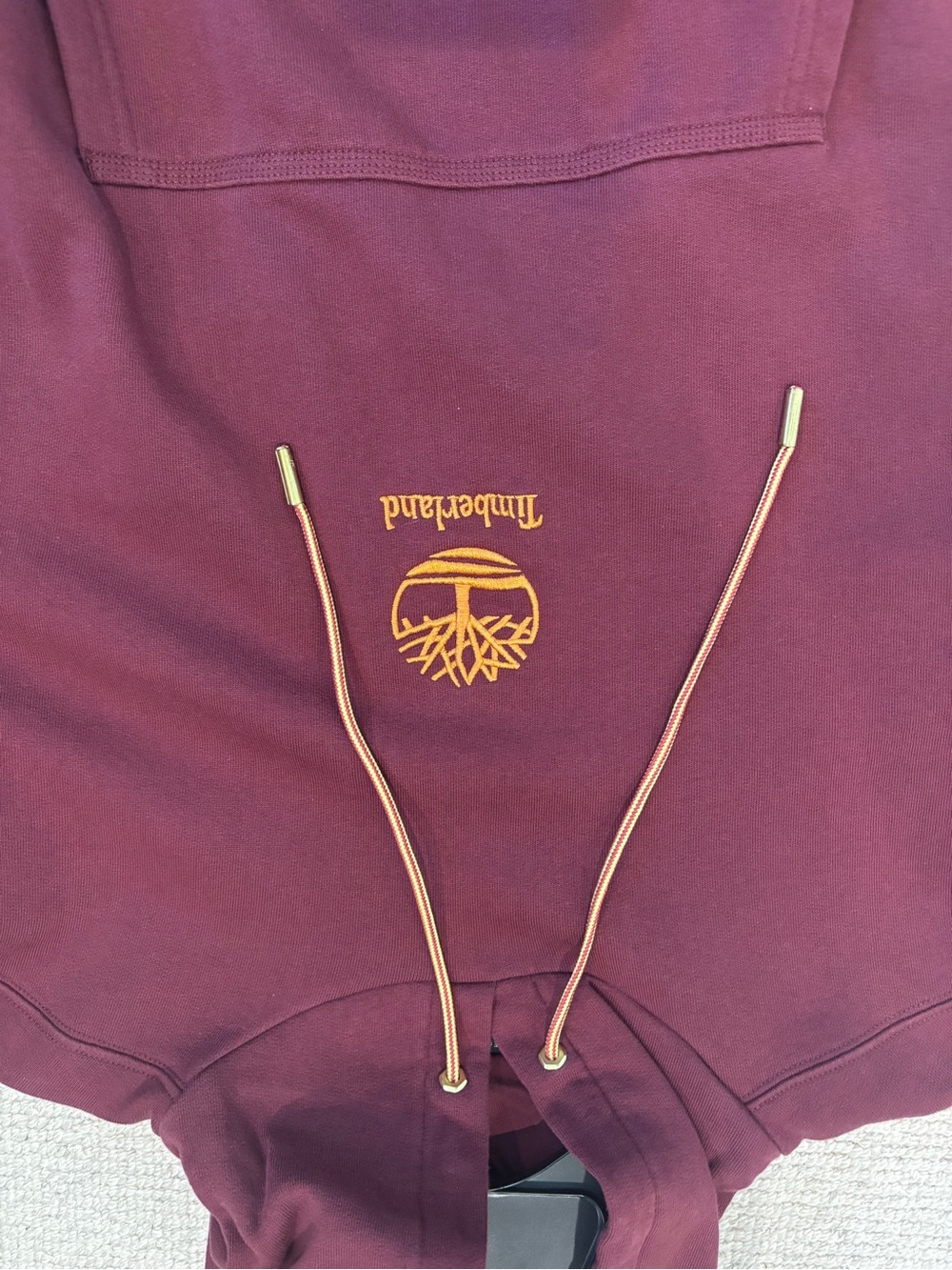 Timberland Maroon Hoodie with Yellow Patch Logo